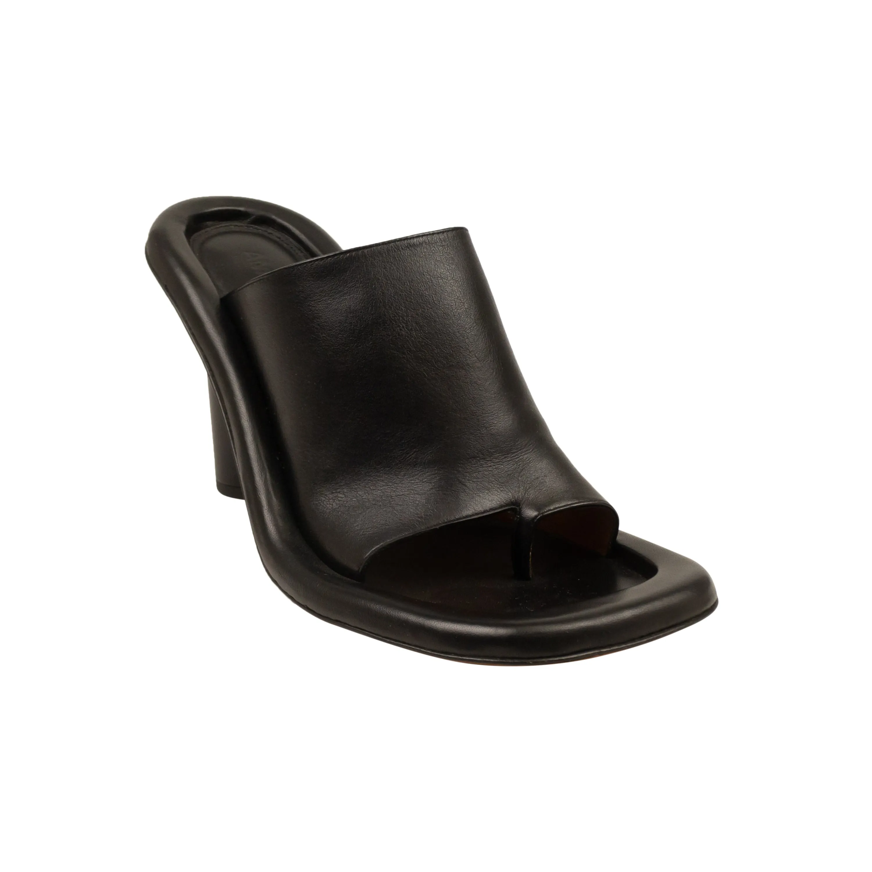 Black Leather Cushion Slip On Mule Pumps