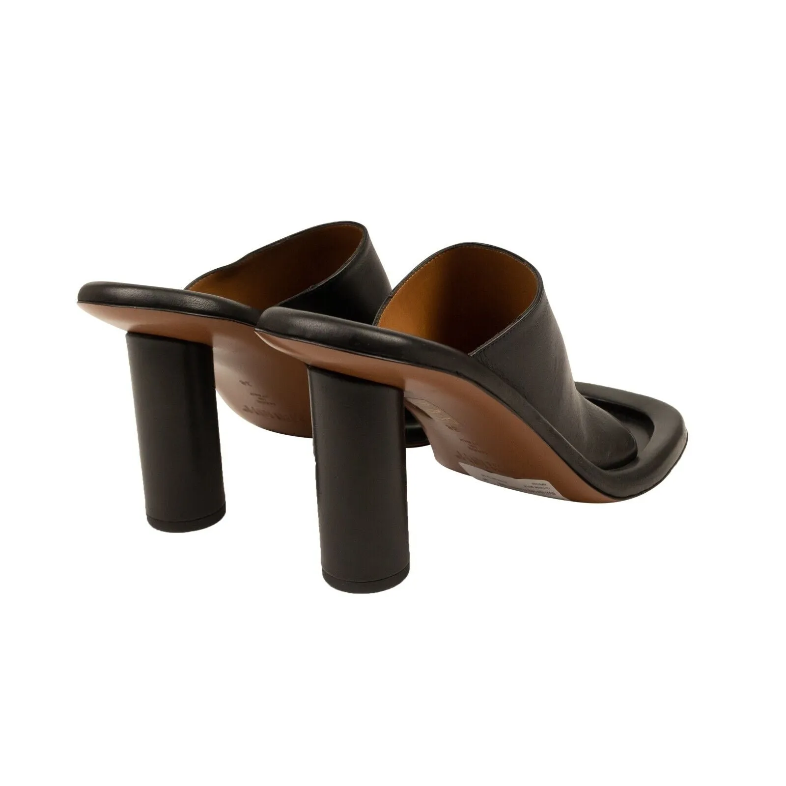 Black Leather Cushion Slip On Mule Pumps