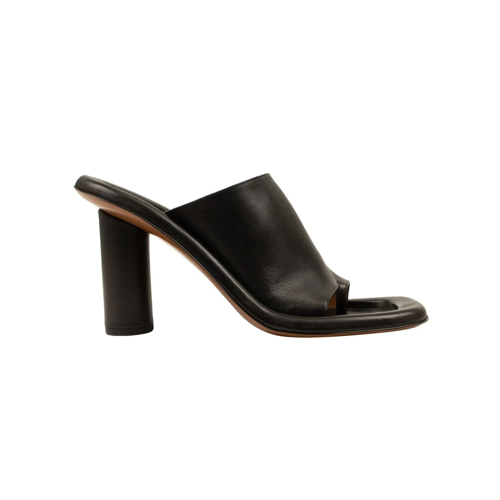 Black Leather Cushion Slip On Mule Pumps