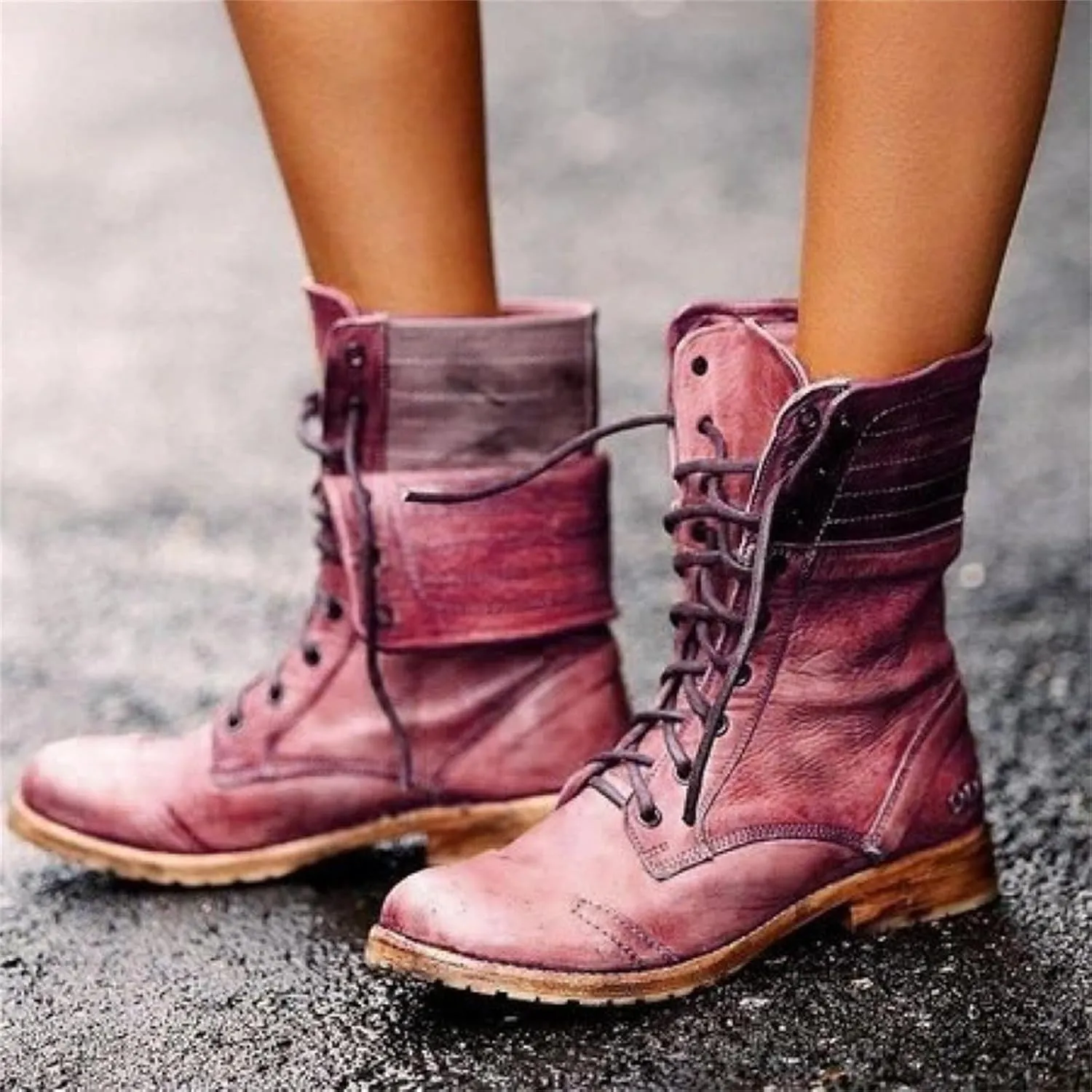 Boots For Women Ankle Booties Western Mid-calf Combat Military Winter Boot Low Heel Motorcycle Riding Biker Boots