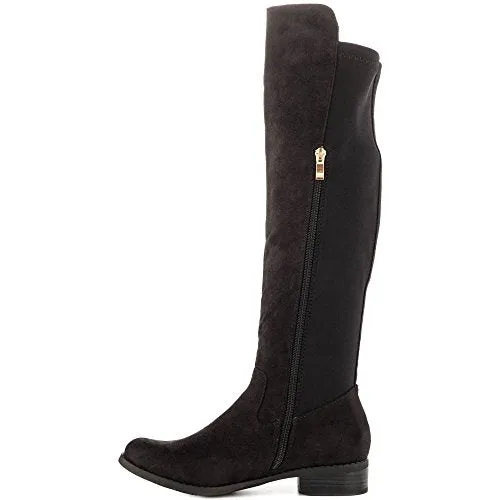 Caliente Play Day Black Micro Suede Knee High Fitted Stretch Gore Elastic Boot