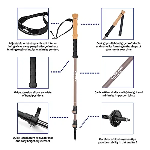 Cascade Mountain Tech Trekking Poles - 2 Piece Carbon Fiber