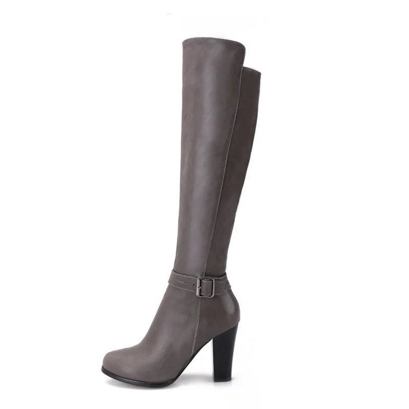 Chunky high heels knight boots with side zipper