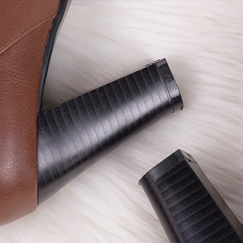 Chunky high heels knight boots with side zipper