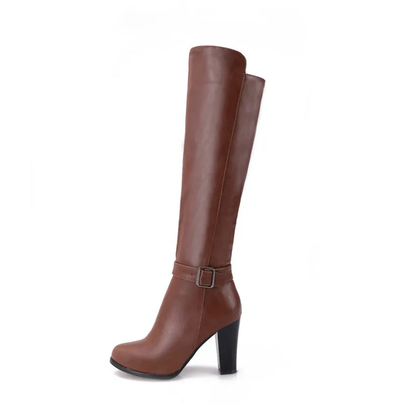 Chunky high heels knight boots with side zipper