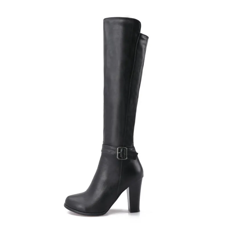 Chunky high heels knight boots with side zipper
