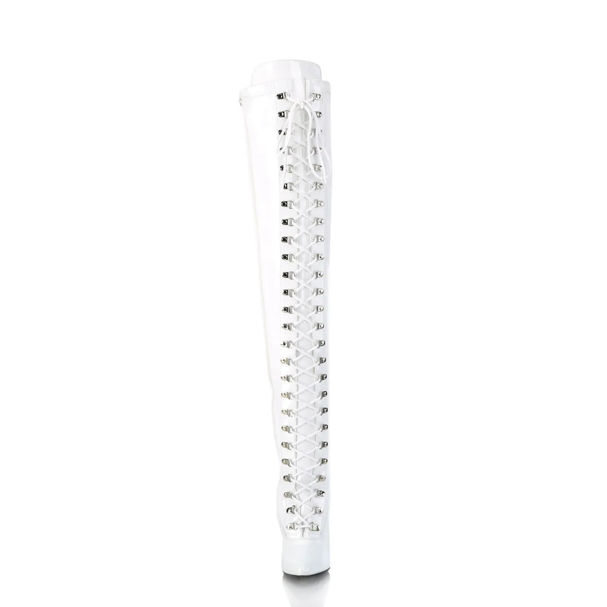 Domination Patent Stretch White Thigh High Boots