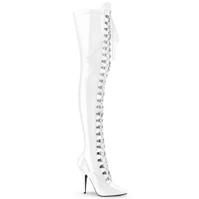 Domination Patent Stretch White Thigh High Boots