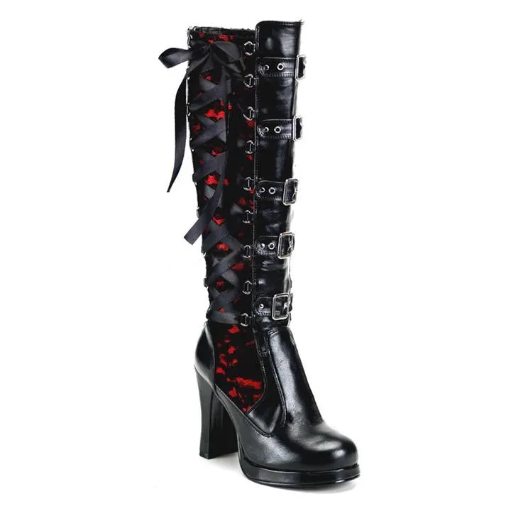 Fashion Chunky Rivet Long Black Platform Boots For Women