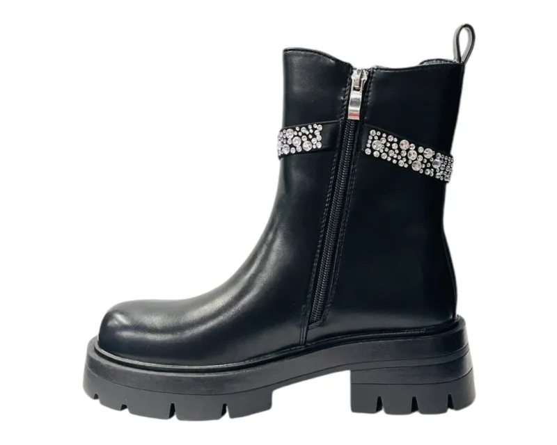 Faux Leather Rhinestone Chelsea Ankle Boots