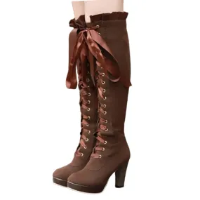 Funki Buys | Boots | Women's Over Knee Ribbon Lace Up Boots