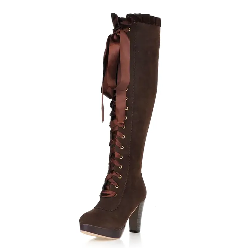 Funki Buys | Boots | Women's Over Knee Ribbon Lace Up Boots