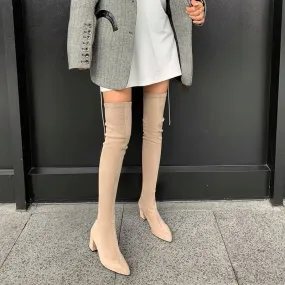 Joskaa Sexy High Boots Women 2024 Winter New Fashion Over The Knee Warm Botas Mujer Suede Lace Up Pumps Sock Shoes High Heels Boots