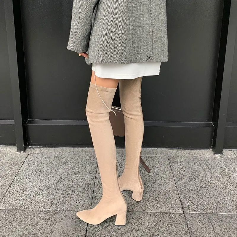 Joskaa Sexy High Boots Women 2024 Winter New Fashion Over The Knee Warm Botas Mujer Suede Lace Up Pumps Sock Shoes High Heels Boots