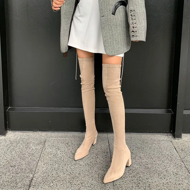 Joskaa Sexy High Boots Women 2024 Winter New Fashion Over The Knee Warm Botas Mujer Suede Lace Up Pumps Sock Shoes High Heels Boots