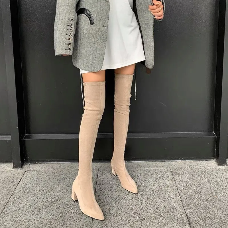 Joskaa Sexy High Boots Women 2024 Winter New Fashion Over The Knee Warm Botas Mujer Suede Lace Up Pumps Sock Shoes High Heels Boots