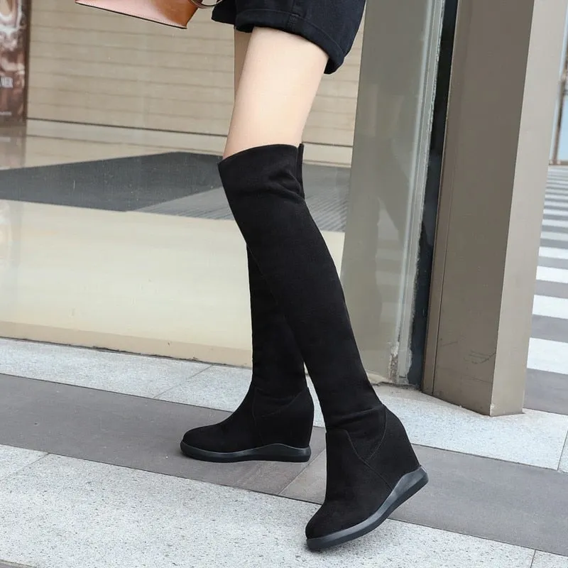 Joskaa Wedges Platform Over The Knee High Boots 2024 Winter Shoes Women High Heels Pumps Warm Fashion Party Chunky Chelsea Boots Woman
