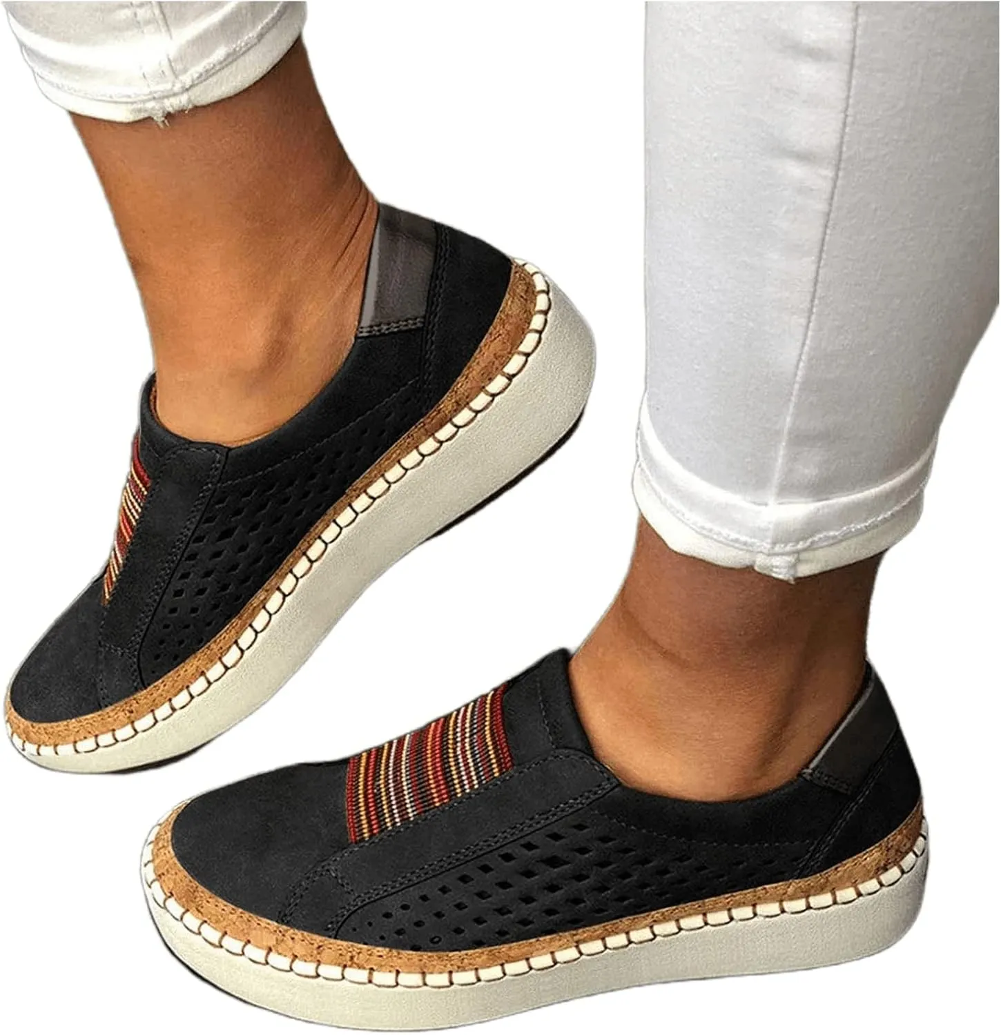 Lausiuoe Shoes For Women Sneakers Trendy Slip On Canvas Loafers Fashion Casual Classic Non-Slip Flat Walking Shoes