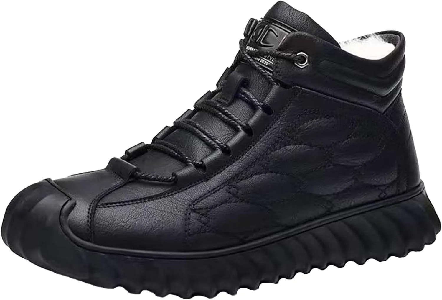 Men's Leather Round Toe Snow Boots Comfortable Lace-Up Ankle Boots Winter Plush Cotton Boots Walking Boots