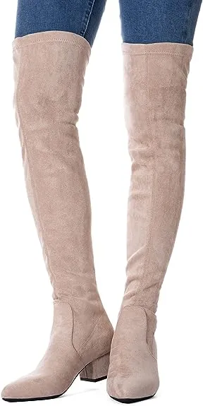 N.N.G Womens Zipper Suede Pointed Toe Low Block Heel Over The Knee Fashion Boots