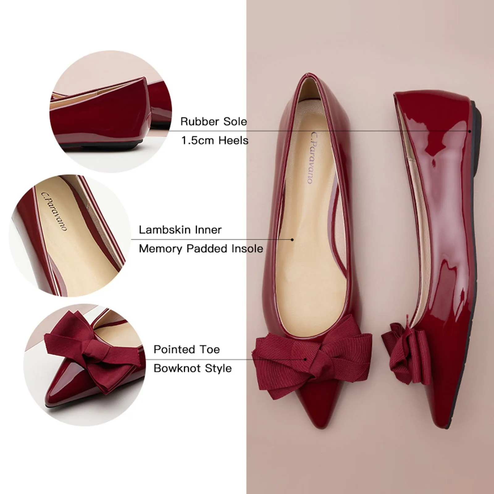 Patent Pointy Bow Flats (Aida) Red
