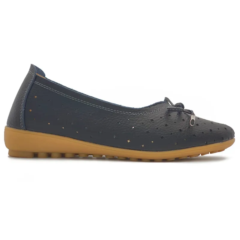 Punched Hole Low Wedge Ballet Shoes