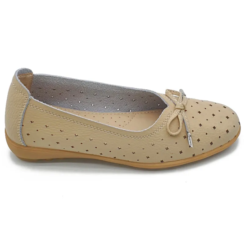 Punched Hole Low Wedge Ballet Shoes