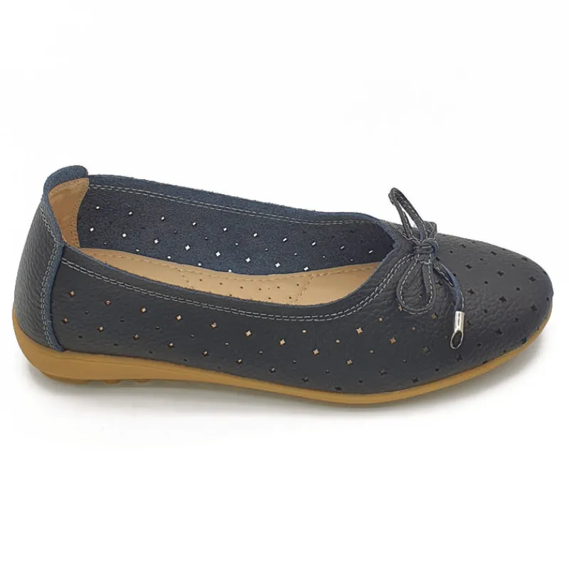 Punched Hole Low Wedge Ballet Shoes