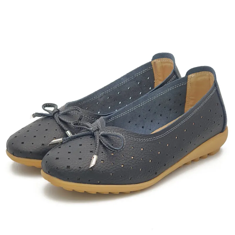 Punched Hole Low Wedge Ballet Shoes