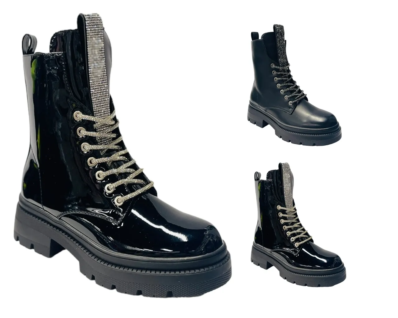 Rhinestone Faux Leather Ankle Boots
