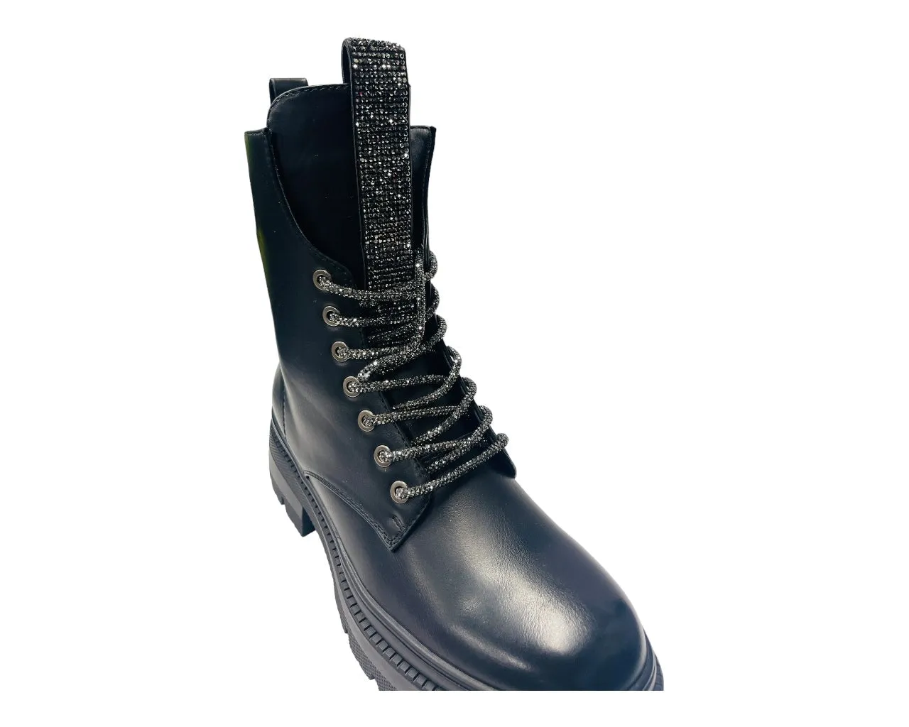 Rhinestone Faux Leather Ankle Boots