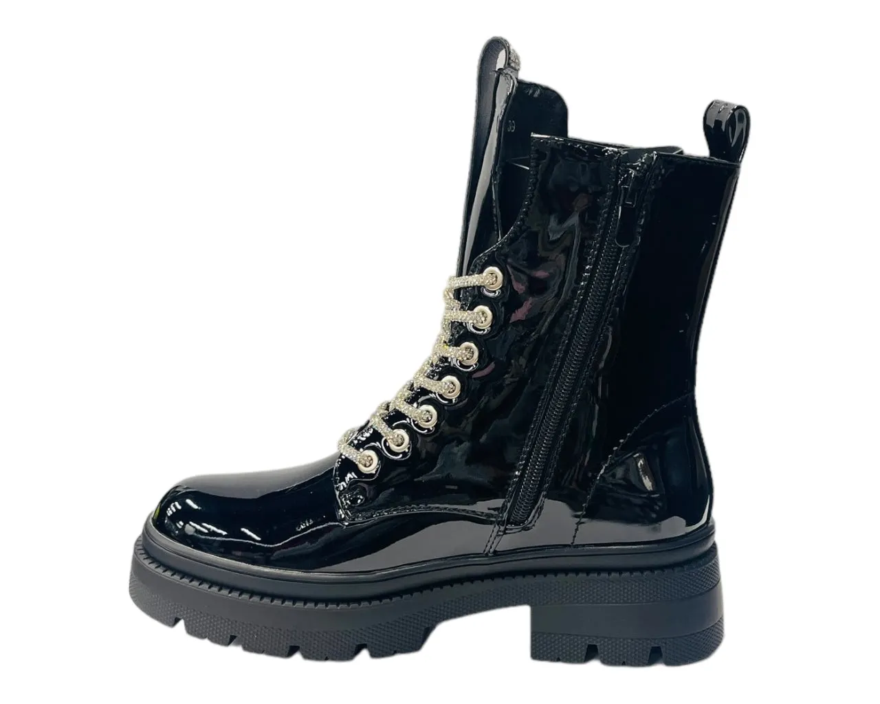 Rhinestone Faux Leather Ankle Boots