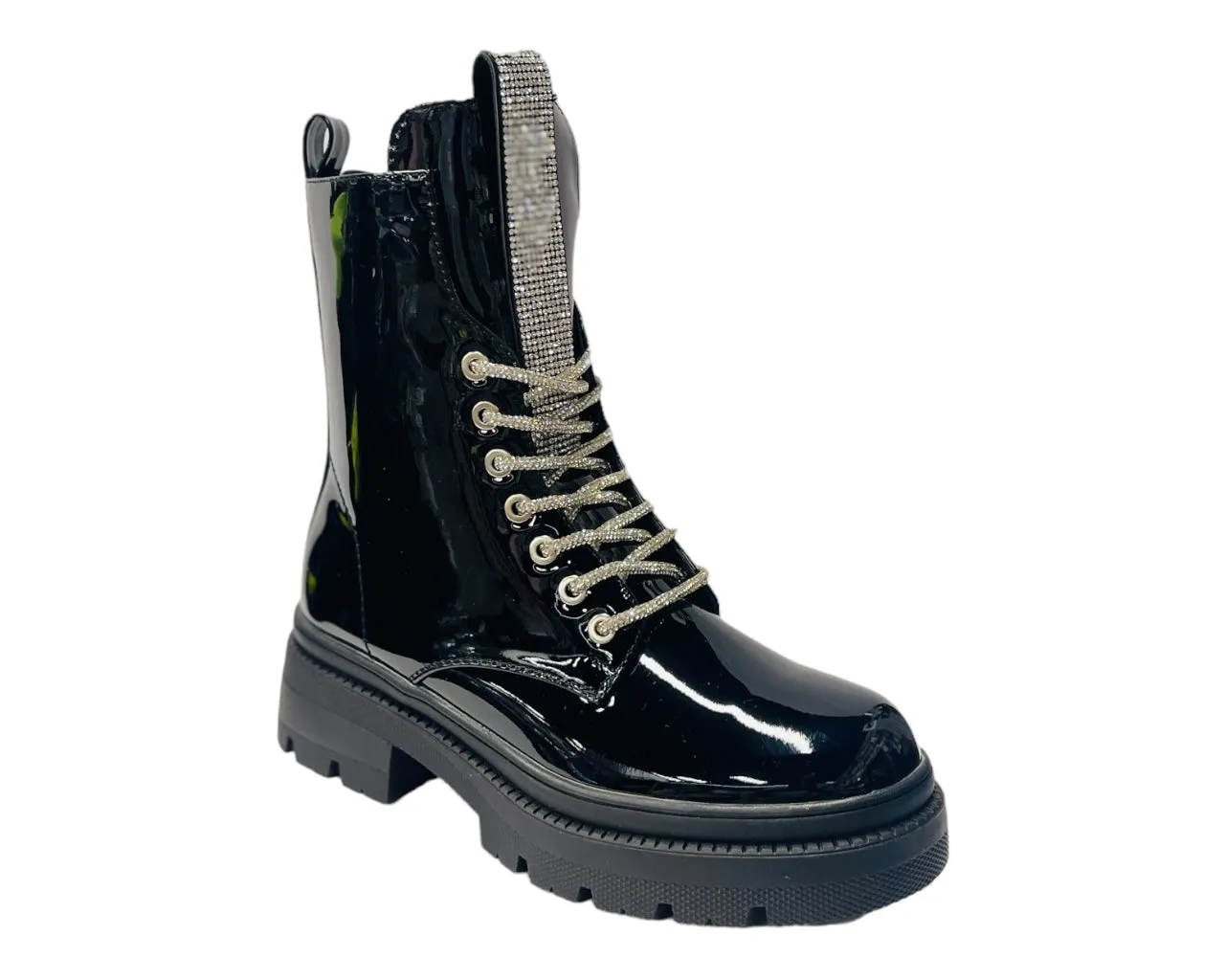 Rhinestone Faux Leather Ankle Boots