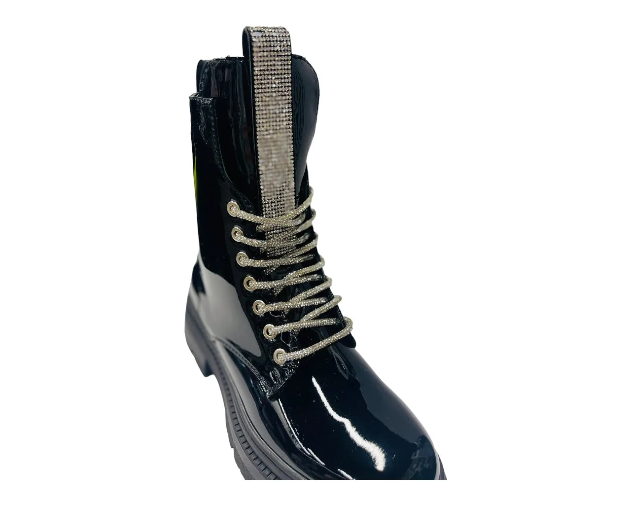 Rhinestone Faux Leather Ankle Boots