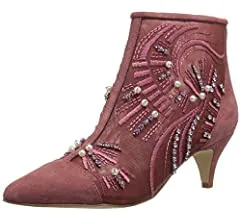 SAM EDELMAN Kami Kitten Heel Pointed Embroidered Booties In Misty Rose Suede