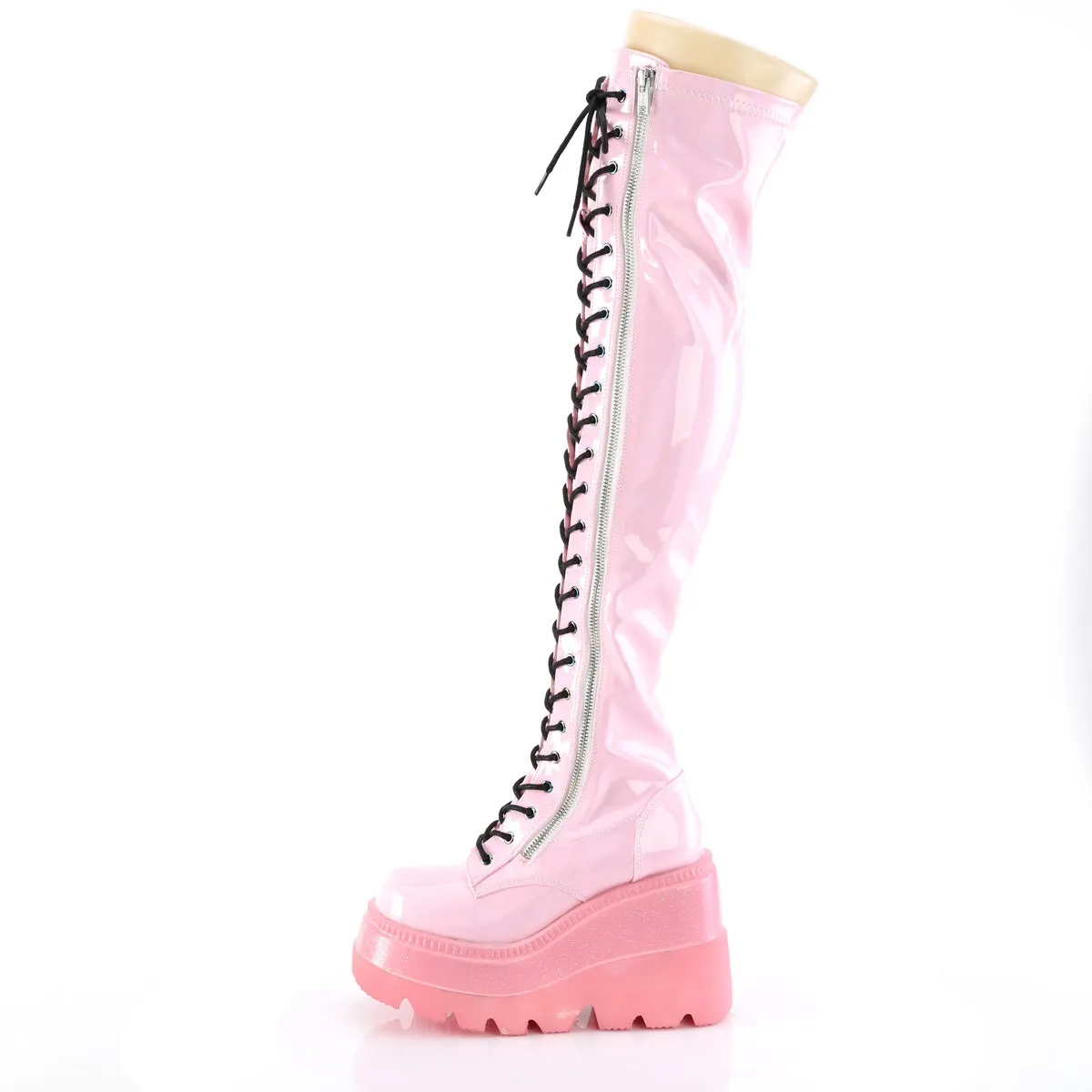 SHAKER-374-1 DemoniaCult Baby Pink Hologram Sexy Women's Over-the-Knee Boots (Alternative Footwear)