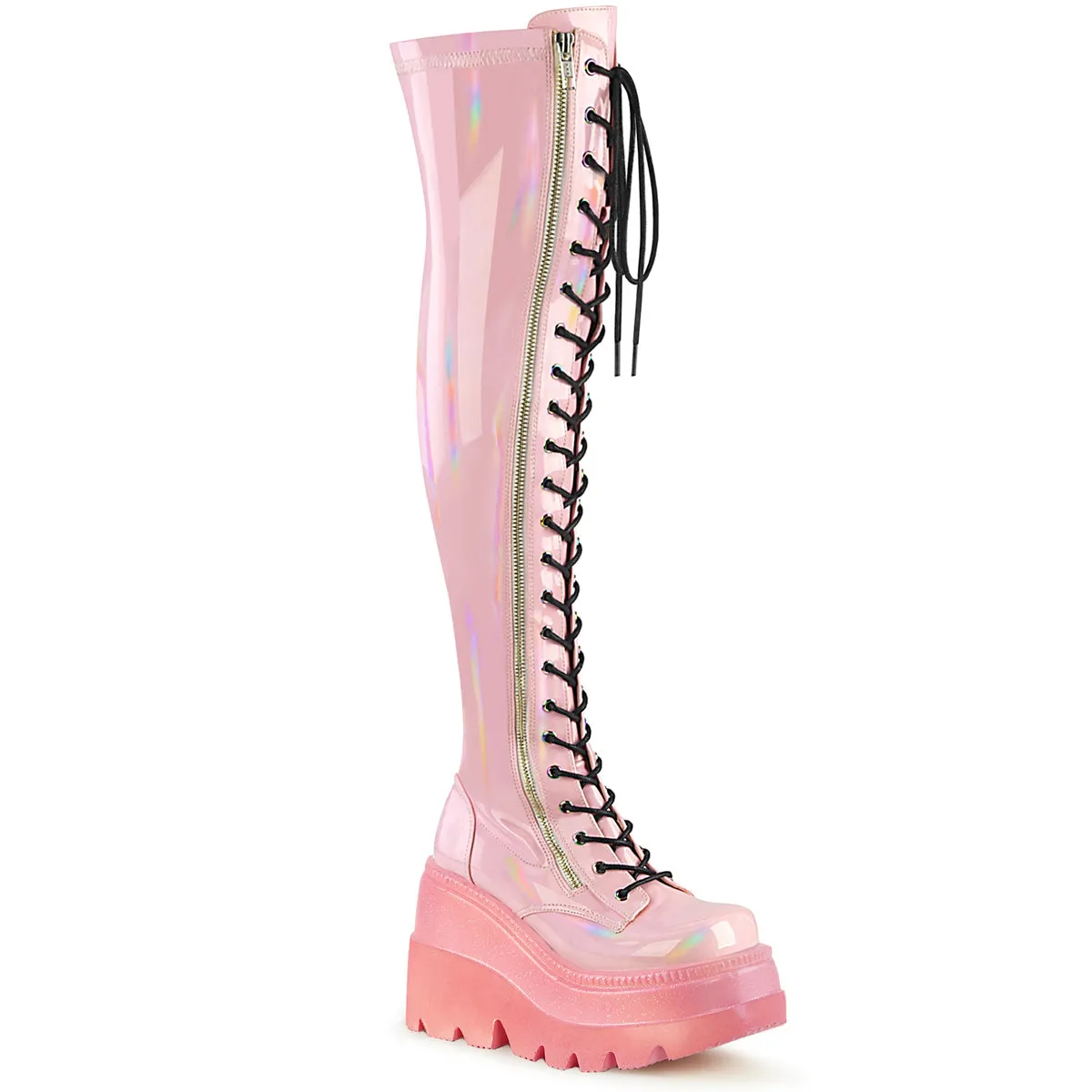 SHAKER-374-1 DemoniaCult Baby Pink Hologram Sexy Women's Over-the-Knee Boots (Alternative Footwear)