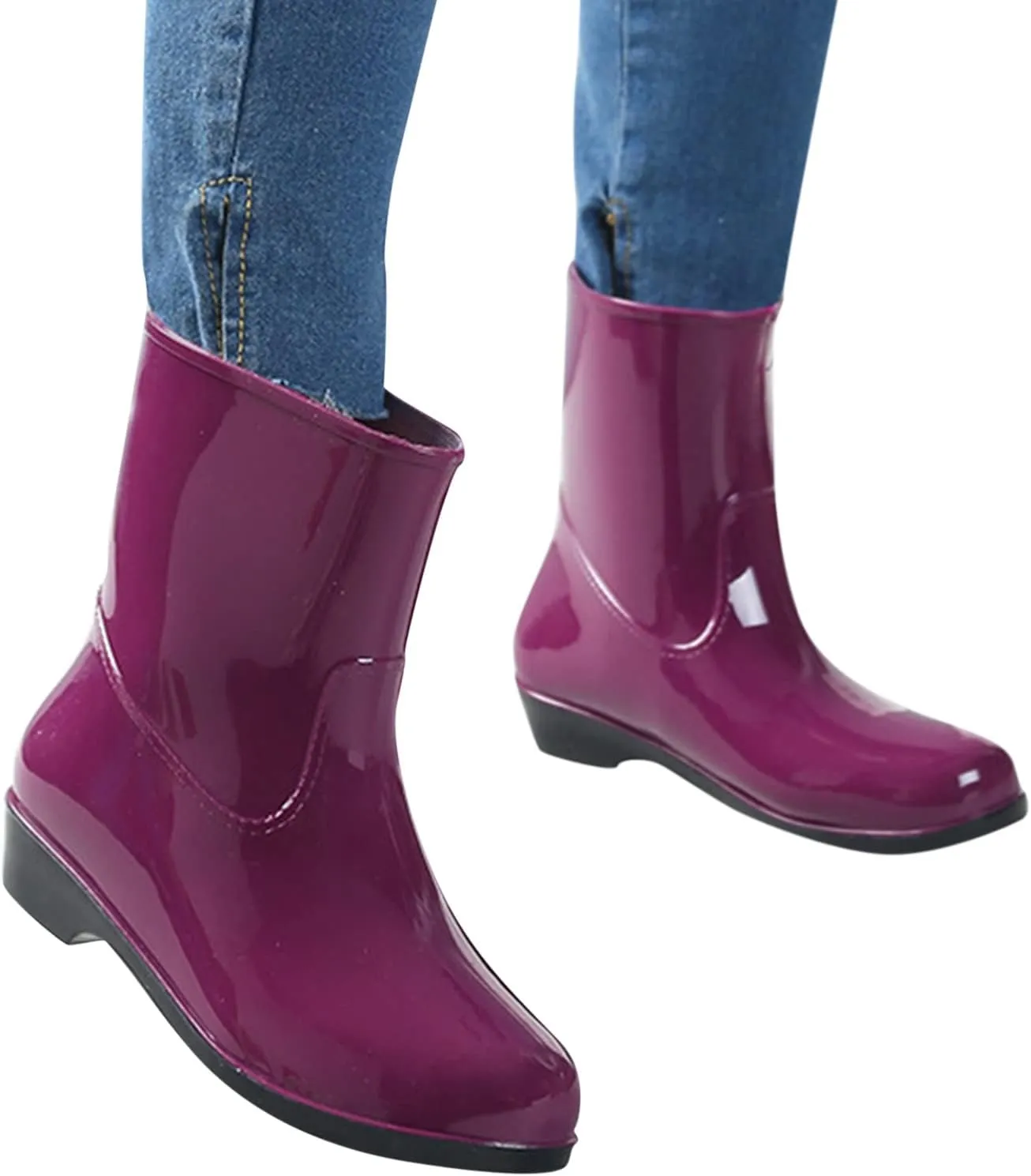 Short Rain Boots for Women, Women's Ankle Rain Boots Waterproof Wide Calf Garden Shoes Lightweight Anti-Slipping Rubber Shoes