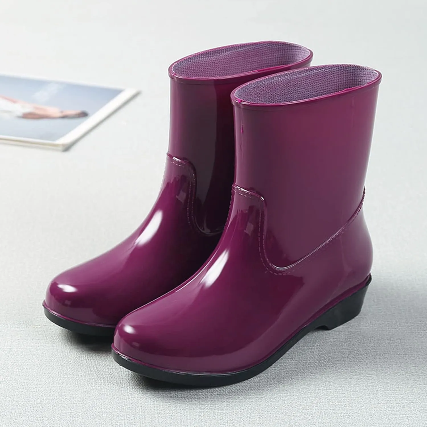 Short Rain Boots for Women, Women's Ankle Rain Boots Waterproof Wide Calf Garden Shoes Lightweight Anti-Slipping Rubber Shoes