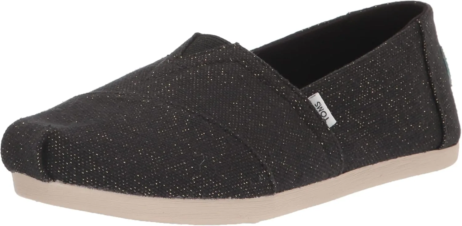 TOMS Womens Alpargata Metallic Slip On Flats Casual - Black