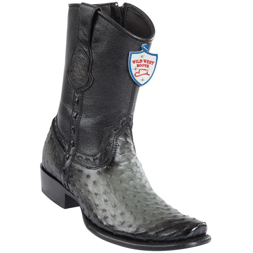 Wild West Boots Mens Ostrich Dubai Toe Short Boots Color Faded Brown