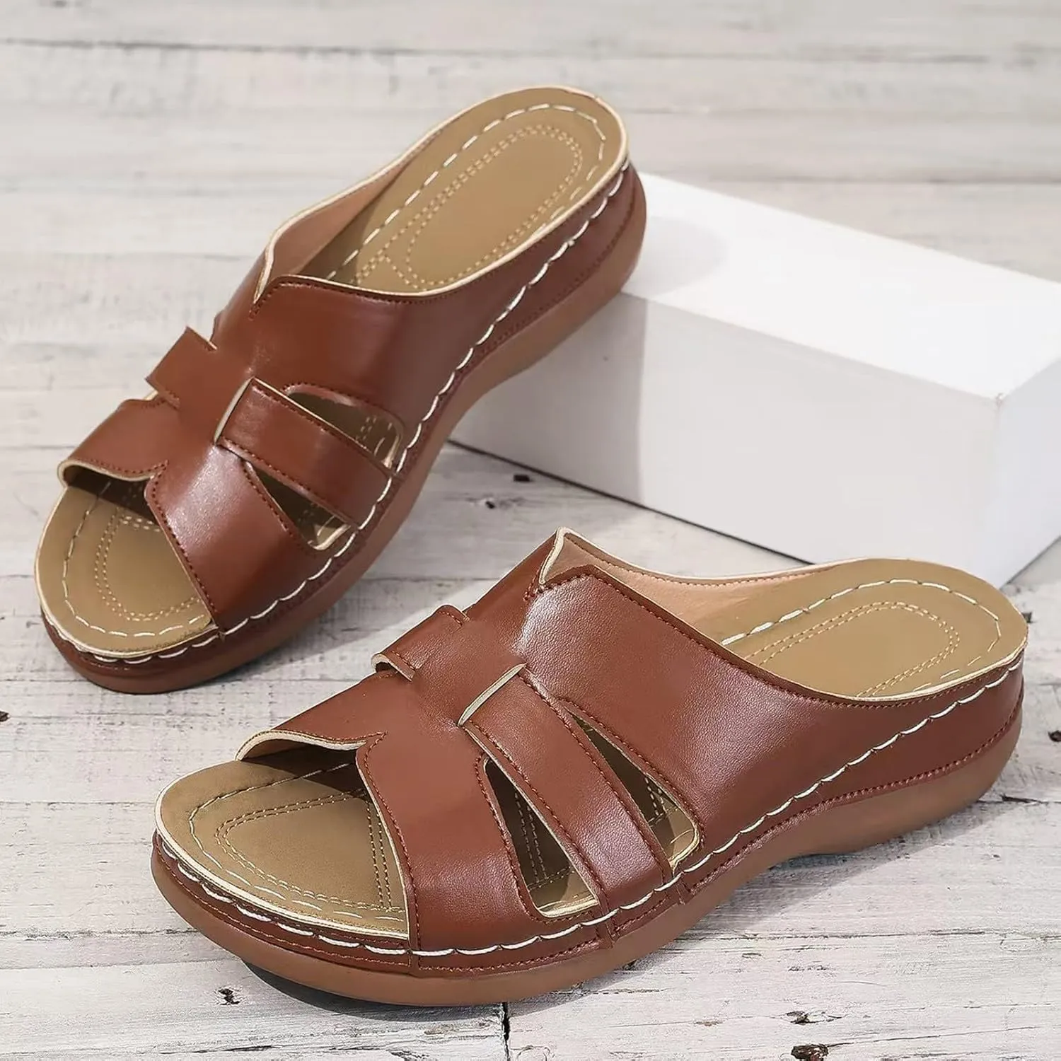 Women Arch Support Slides Orthotic Walking Sandals Orthopedic Sandals Comfortable Open Toe Crisscross Straps Slip on Sandals for Women