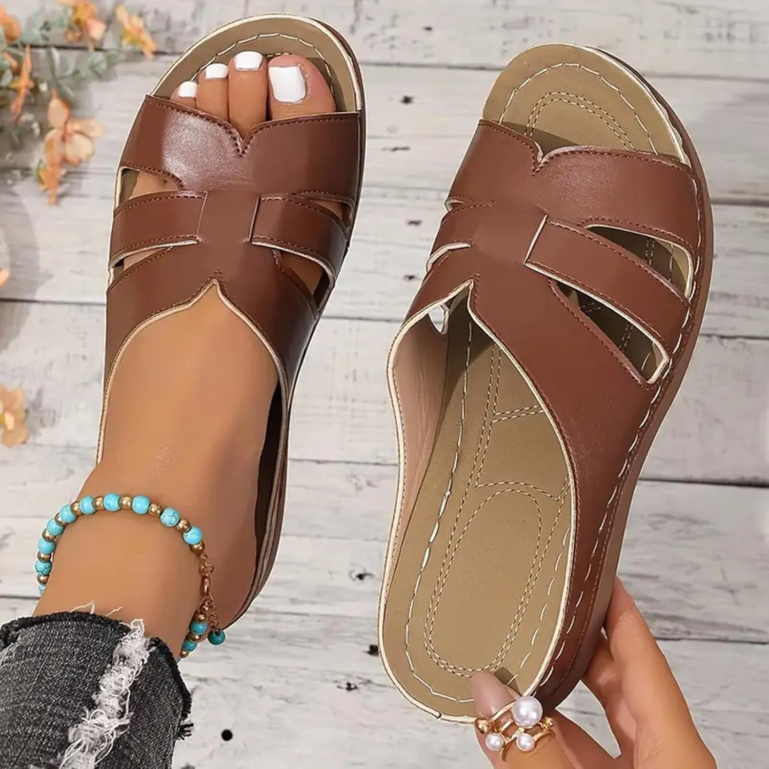 Women Arch Support Slides Orthotic Walking Sandals Orthopedic Sandals Comfortable Open Toe Crisscross Straps Slip on Sandals for Women