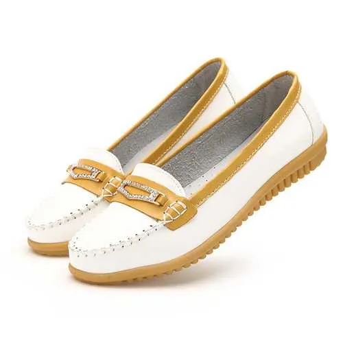 Women Casual Leather Shoes Colors Pointed Toe Flats Soft Sole Slip On Leather Loafer Shoes