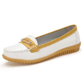 Women Casual Leather Shoes Colors Pointed Toe Flats Soft Sole Slip On Leather Loafer Shoes