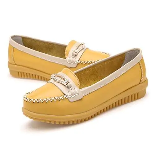 Women Casual Leather Shoes Colors Pointed Toe Flats Soft Sole Slip On Leather Loafer Shoes