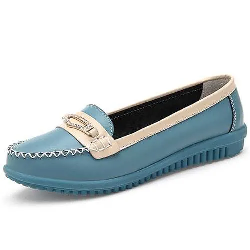 Women Casual Leather Shoes Colors Pointed Toe Flats Soft Sole Slip On Leather Loafer Shoes