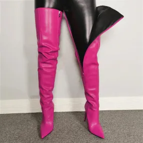 Women sexy stiletto thigh high boots PU leather pinted toe over the knee boots