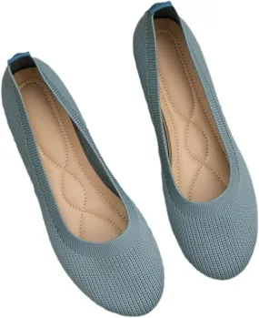 Women's Ballet Flats Round Toe Walking Flats Fashion Slip On Work Shoes Knitted Flats Shoes for Woman Soft Lightweight