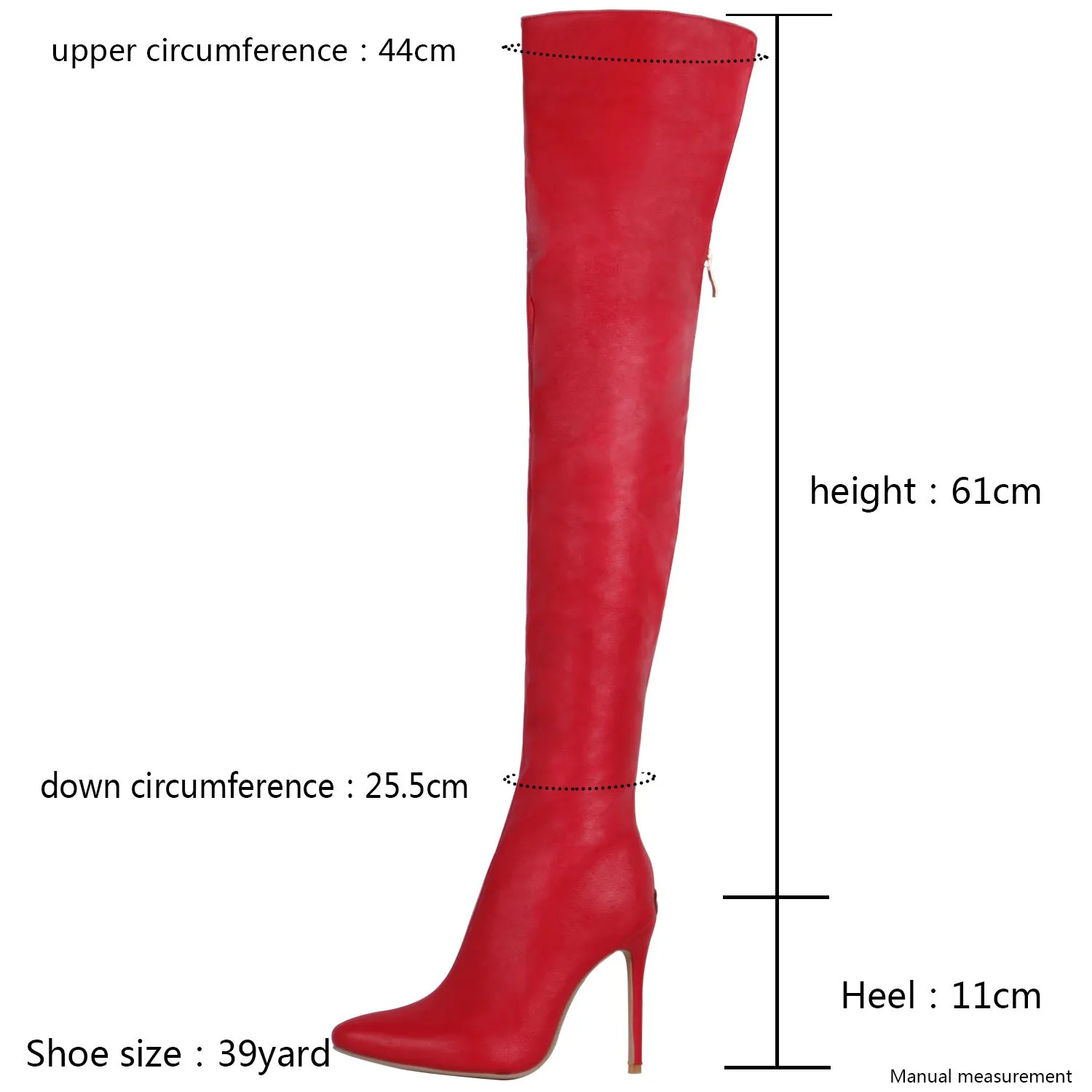 Women's black red sexy pointed toe stiletto thigh high boots with back zipper